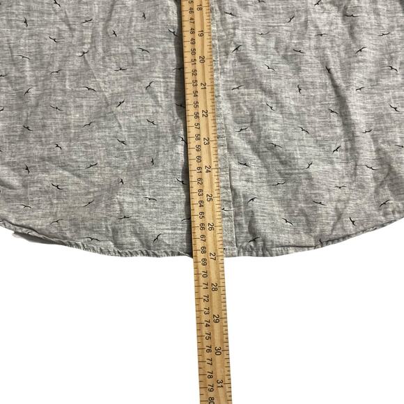 Denim & Flower Mens Large Gray Bird Print Short Sleeve Button Up Shirt Slim Fit - Picture 10 of 11